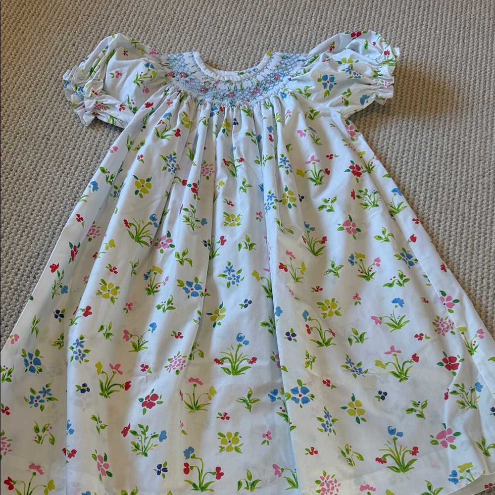 Little English White Floral Smocked Dress
